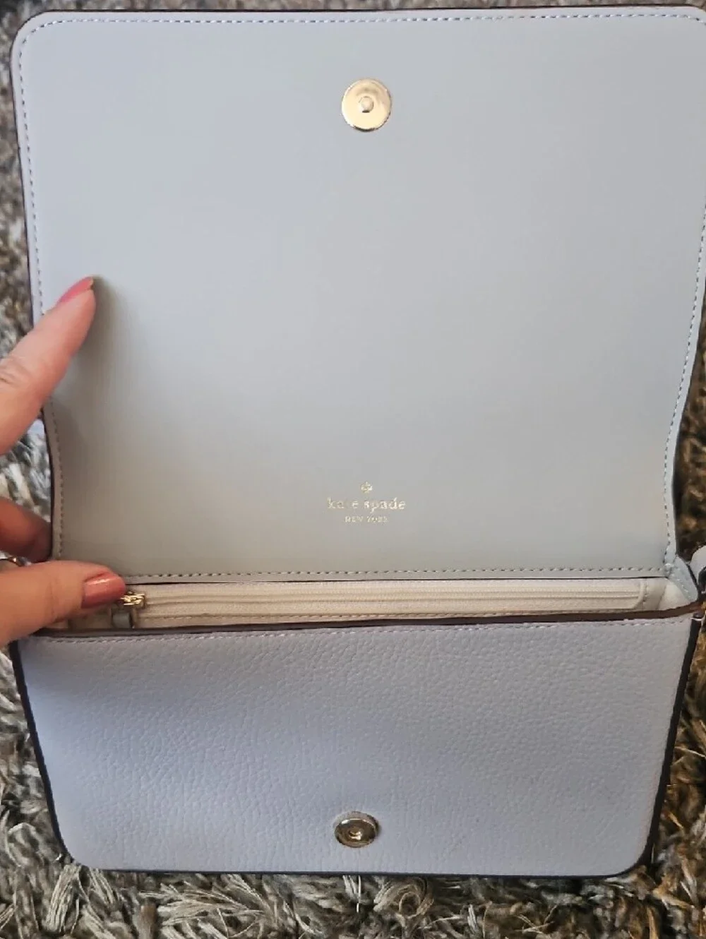 kate spade Two-Tone Light Gray & White Pebbled Leather Crossbody